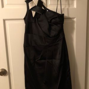 Black silk one shoulder cocktail dress